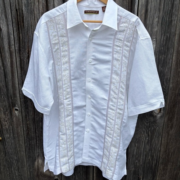 Cubavera Other - Cubavera White Linen & Rayon shirt w/stripe panel Great condition Size XL